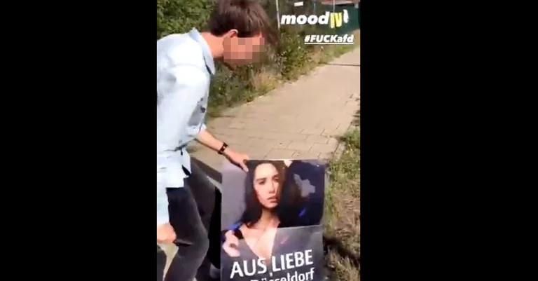 Vorschaubild: Politische Gewalt: Linksextremer sticht wild auf AfD-Plakat ein