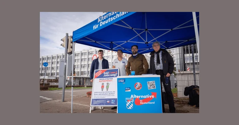 Vorschaubild: Gehypte E-Mobilität: AfD-Infostand vor den Werkstoren von Audi