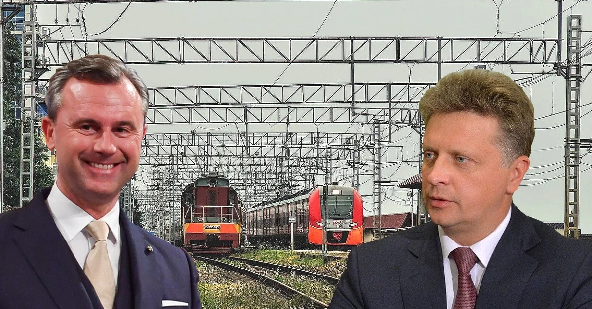 Symbolbild Eisenbahn: Pixabay (CC0) / Bild Norbert Hofer: Ailura, CC BY-SA 3.0 AT [CC BY-SA 3.0 at], via Wikimedia Commons / Bild Maxim Sokolow: Kremlin.ru [CC BY 4.0], via Wikimedia Commons / Collage: Die Tagesstimme
