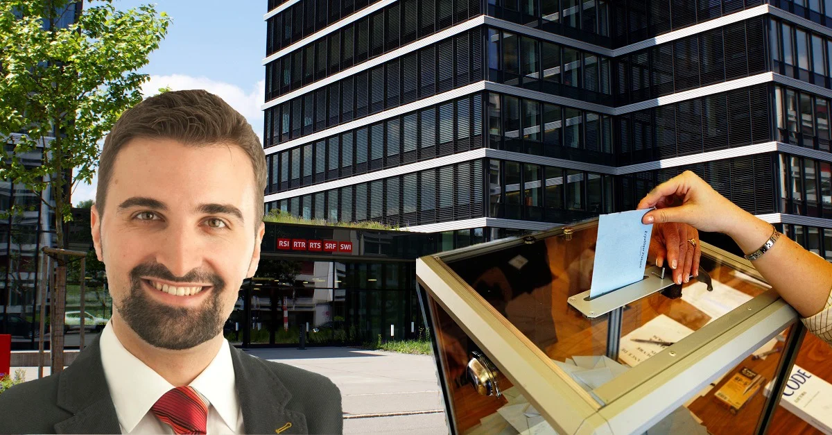 Bilder: AnBuKu via Wikimedia Commons [CC BY-SA 4.0] (SRG-SSR), Rama via Wikimedia Comons [CC BY-SA 2.0 FR (Wahlurne), Olivier Kessler / Collage: Die Tagesstimme
