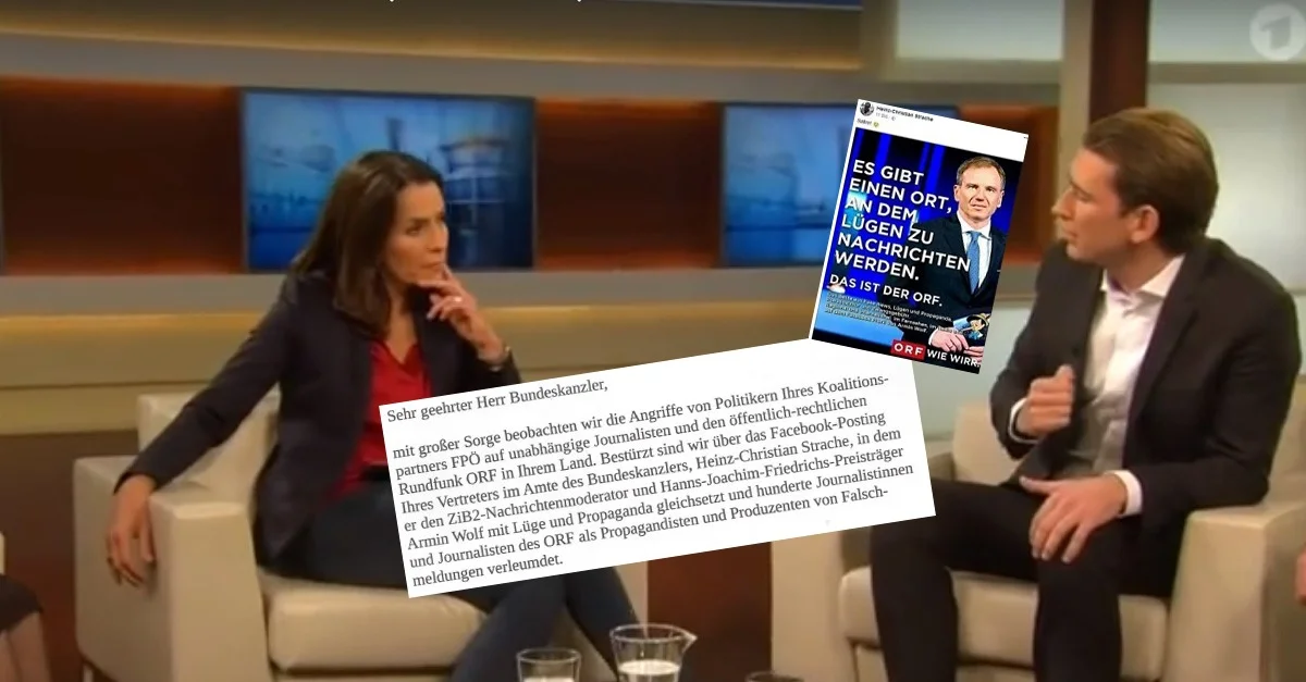 Bild Anne Will & Sebastian Kurz: Screenshot YouTube / Bild Strache-Post Screenshot Facebook 13.02.18 / Bild Offener Brief: PDF-Abbild / Collage: Die Tagesstimme