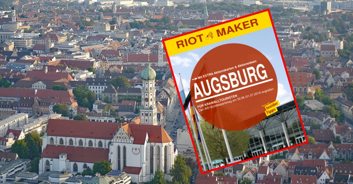 Bild Augsburg: Pixabay (CC0) / Screenshot „Riot Maker“ / Collage: Die Tagesstimme