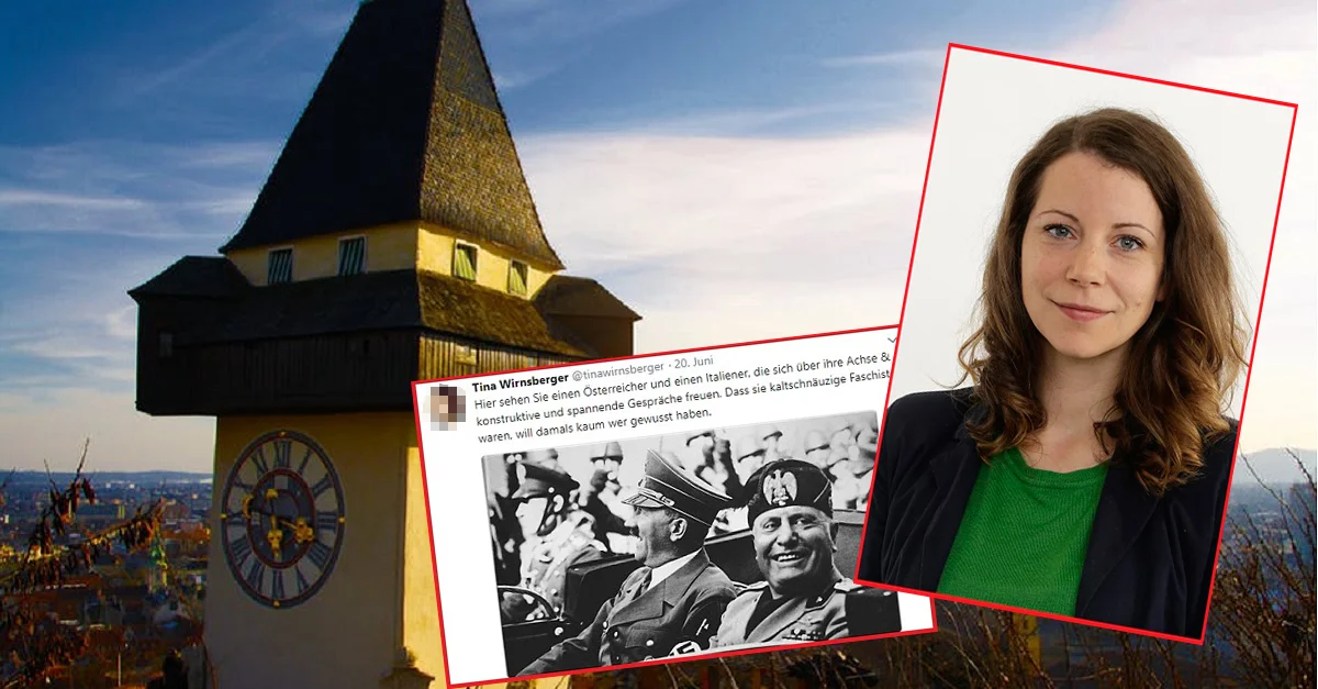 Die grüne Stadträtin sorgte mit einem umtrittenen Twitter-Äußerung für einigen Unmut. Bild Graz: Pexels [CC0] // Bild Tweet: Screenshot Twitter // Bild Wirnsberger: Tina Wirnsberger / Stadt Graz / © Pachernegg // Collage: Die Tagesstimme
