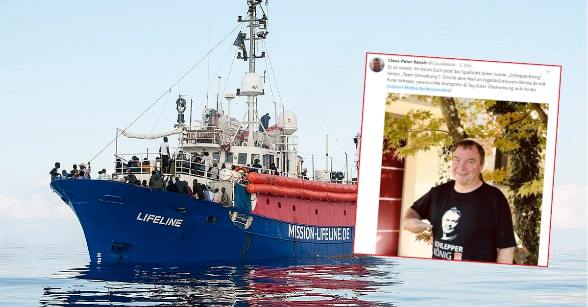 Bild Lifeline: Hermine Poschmann / Mission Lifeline via Wikimedia Commons [CC BY-SA 3.0] (Bild zugeschnitten) / Bild Reisch-Tweet: Screenshot Twitter / Collage: Die Tagesstimme.
