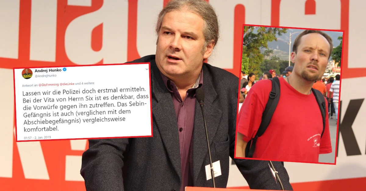 Bild Hunko (2013): Niels Holger Schmidt / DIE LINKE Nordrhein-Westfalen via Flickr [CC BY-SA 2.0 (Bild zugeschnitten) // Bild Six: Mariab35 via Wikimedia Commons [CC BY-SA 4.0] (Bildausschnitt/umrandet) // Bild Tweet: Screenshot Twitter (umrandet) // Collage: Die Tagesstimme.
