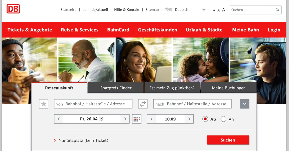 Bild: Screenshot der DB-Webseite mit dem Foto der aktuellen Kampagne.