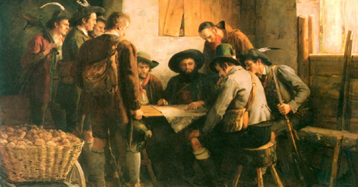 Bild: Franz Ritter von Defregger (1835-1921), Der Kriegsrat des Andreas Hofer [1897] (zugeschnitten)
