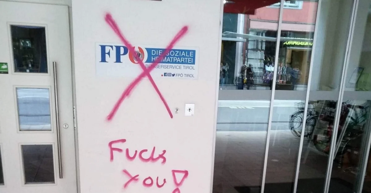 Die Tiroler FPÖ ist immer wieder Ziel linksextremer Angriffe und Drohungen. Bild: FPÖ Tirol / Markus Abwerzger / Screenshot Twitter.