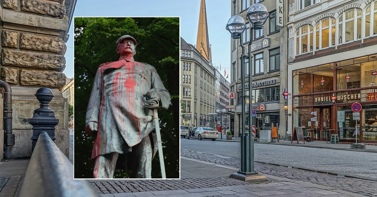 Hintergrund: Stadt Hamburg (CC0) / Bismarck-Denkmal: Screenshot Twitter / Collage: Die Tagesstimme