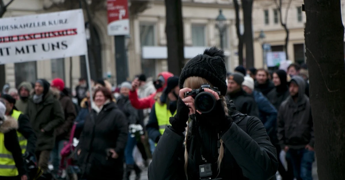 Julia Spacil vom „Presseservice Wien“ bei der Corona-Demonstration am 16.1.2021.