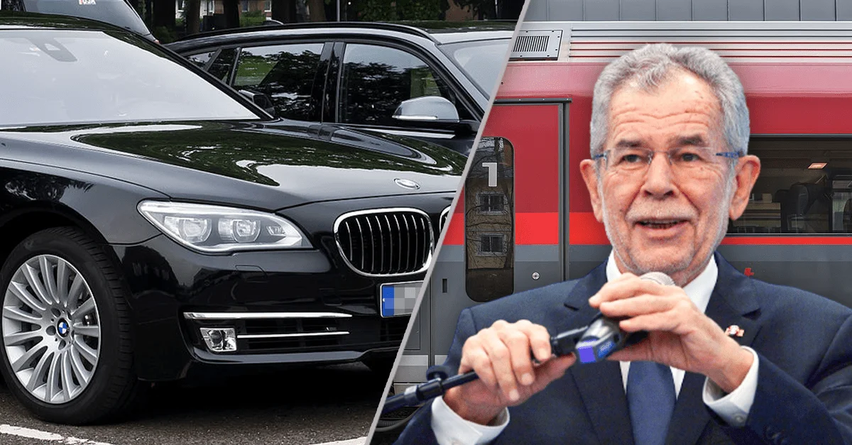 Symbolbild (Van der Bellen 2017): Dean Calma / IAEA via Flickr [CC BY 2.0], Zug: Johann Jaritz via Wikimedia Commons, [CC BY-SA 4.0]; 7er-BMW: M 93 via Wikimedia Commons [CC BY-SA 3.0 DE]; Komposition: TAGESSTIMME. 
