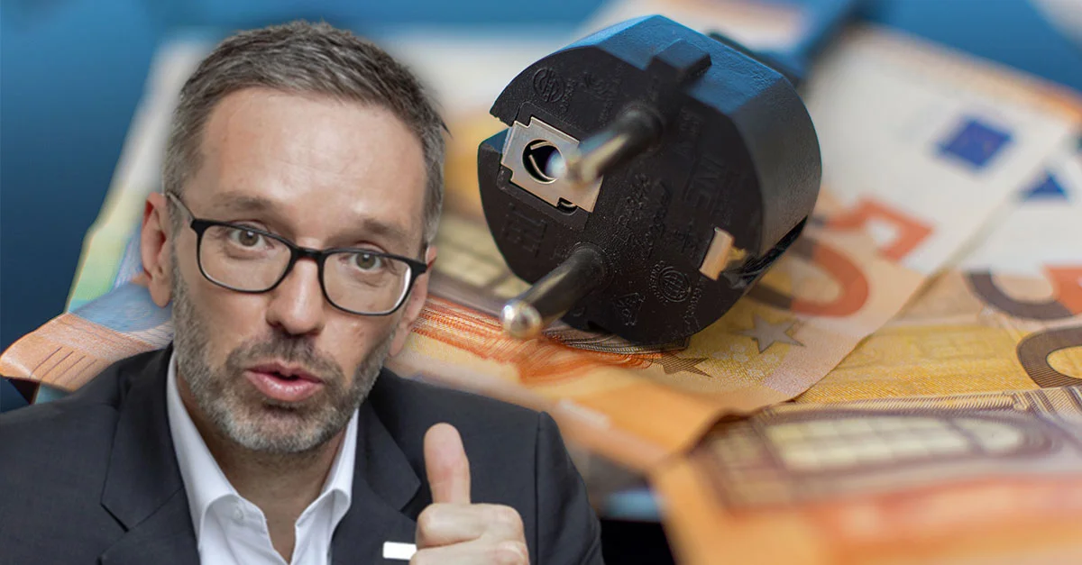 Bild Kickl: FPÖ; Strompreis: Freepik (Symbolbild); Komposition: TAGESSTIMME.