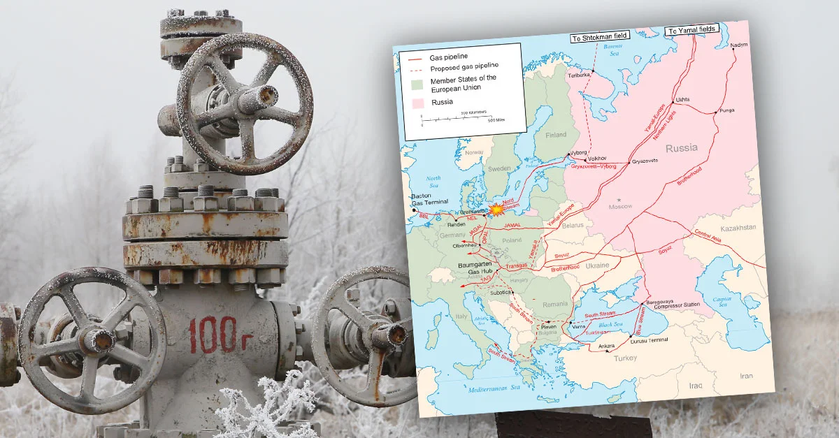 Gashahn & Explosion: Freepik (2); Landkarte: Samuel Bailey, Wikimedia Commons, CC BY 3.0; Komposition: Tagesstimme.