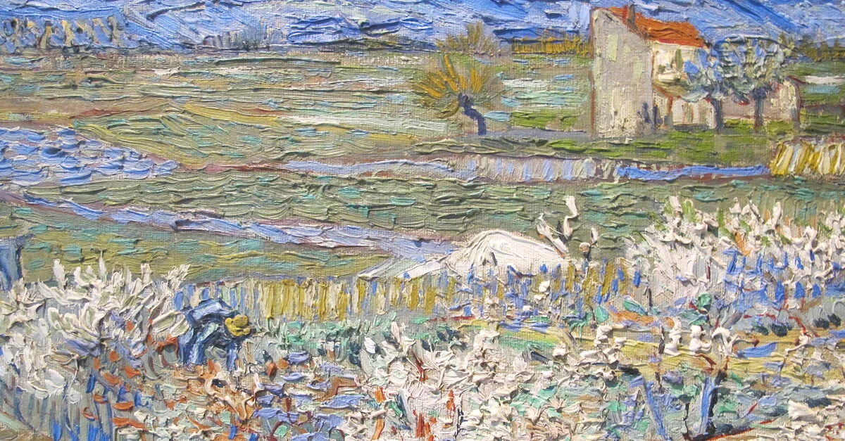 Bild: Blühender Pfirsichbaum von Vincent van Gogh / Bild: I, Sailko, CC BY-SA 3.0, via Wikimedia Commons (Bild zugeschnitten)