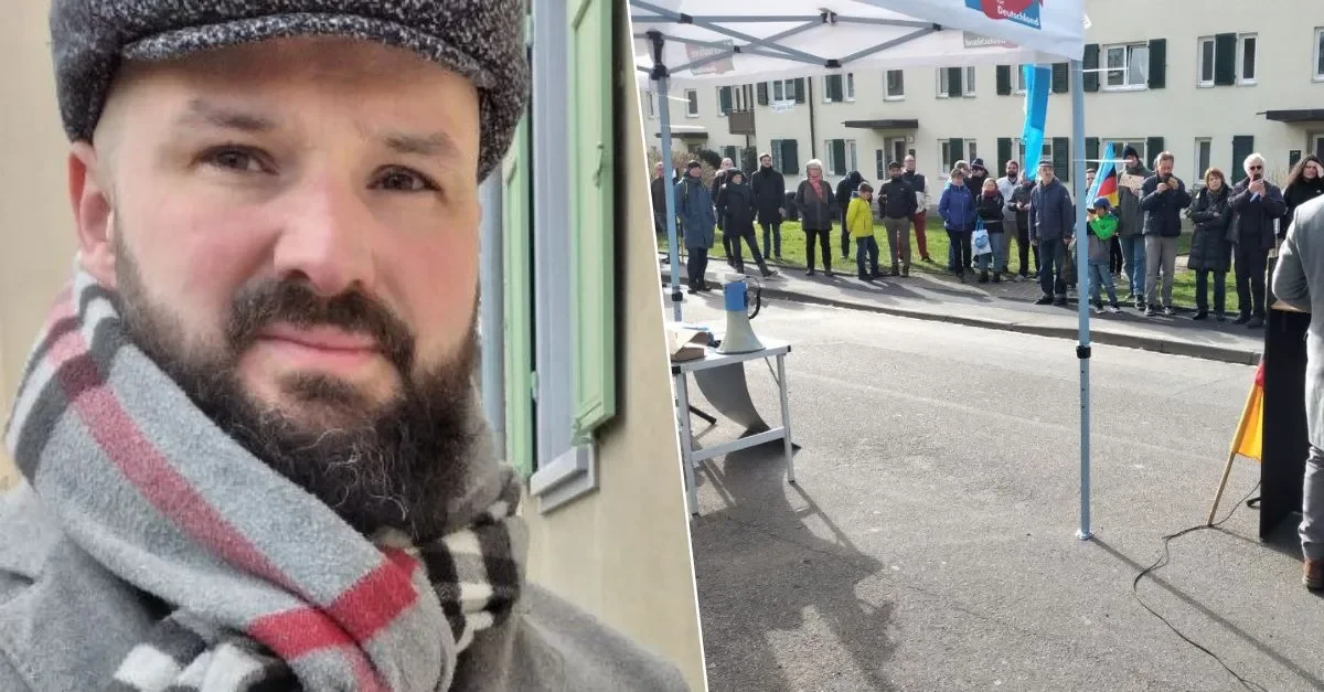 Reimond Hoffmann (AfD) auf der Demo in Lörrach
