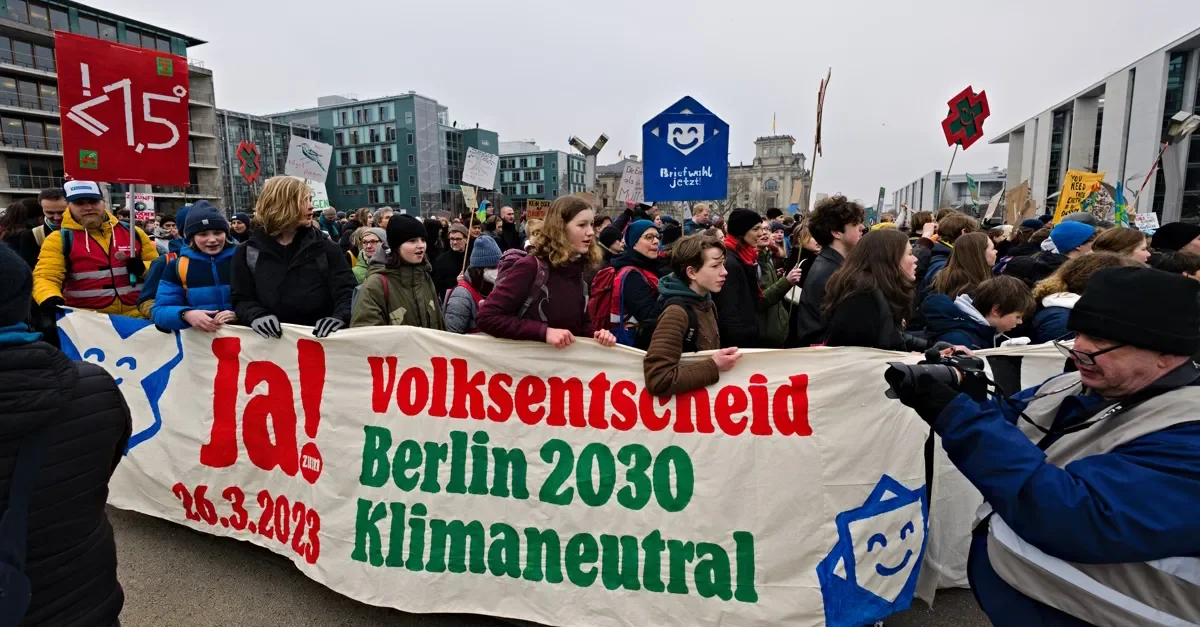 Banner des Volksentscheids Berlin 2030 klimaneutral