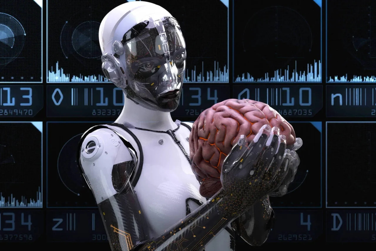 Künstlerische Darstellung eines humanoiden Roboters mit künstlicher Intelligenz