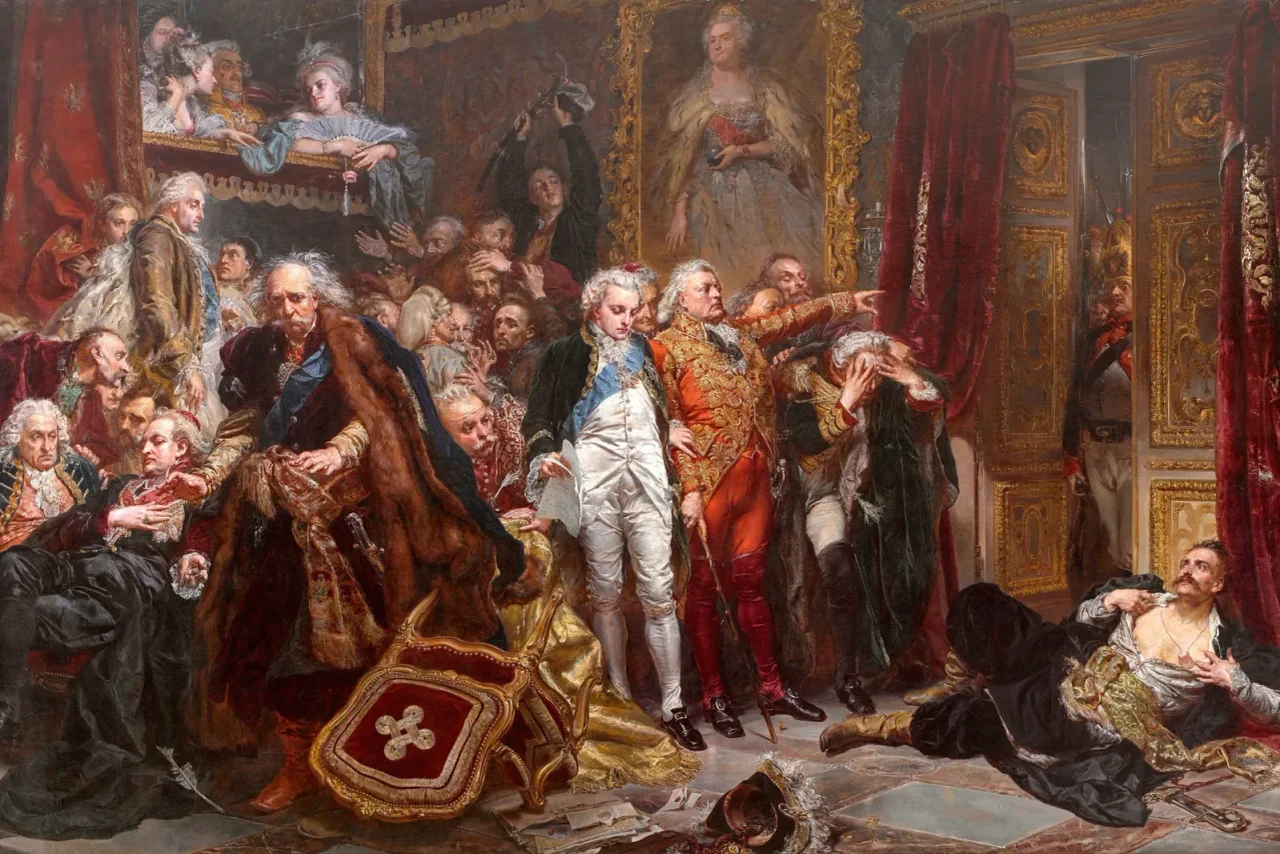 Das Gemälde von Jan Matejko zeigt den Versuch des Abgeordneten Rejtan, die Teilung Polens zu verhindern
