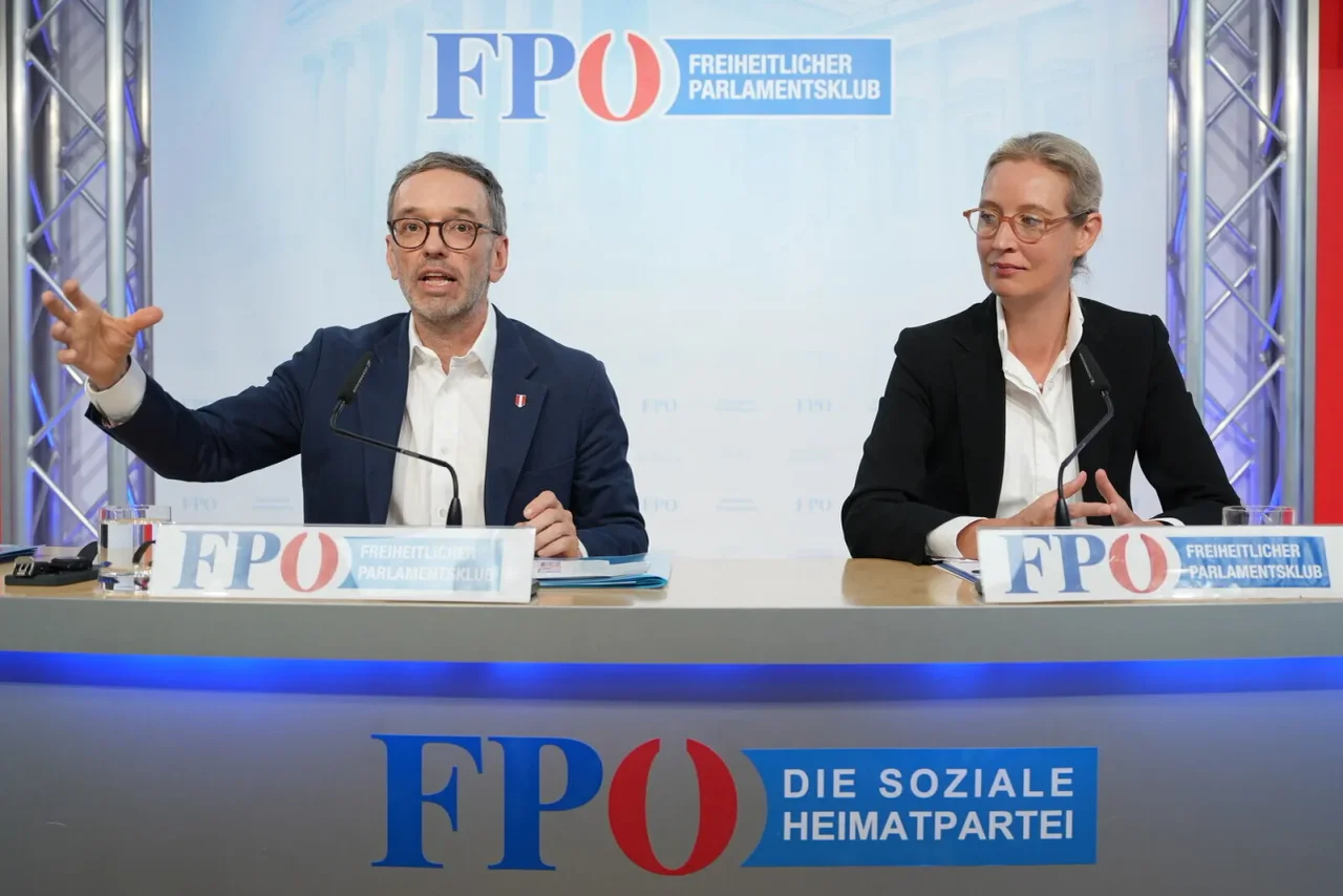 AfD-Chefin Alice Weidel und FPÖ-Bundesparteiobmann Herbert Kickl bei der gemeinsamen Pressekonferenz am Dienstag in Wien.