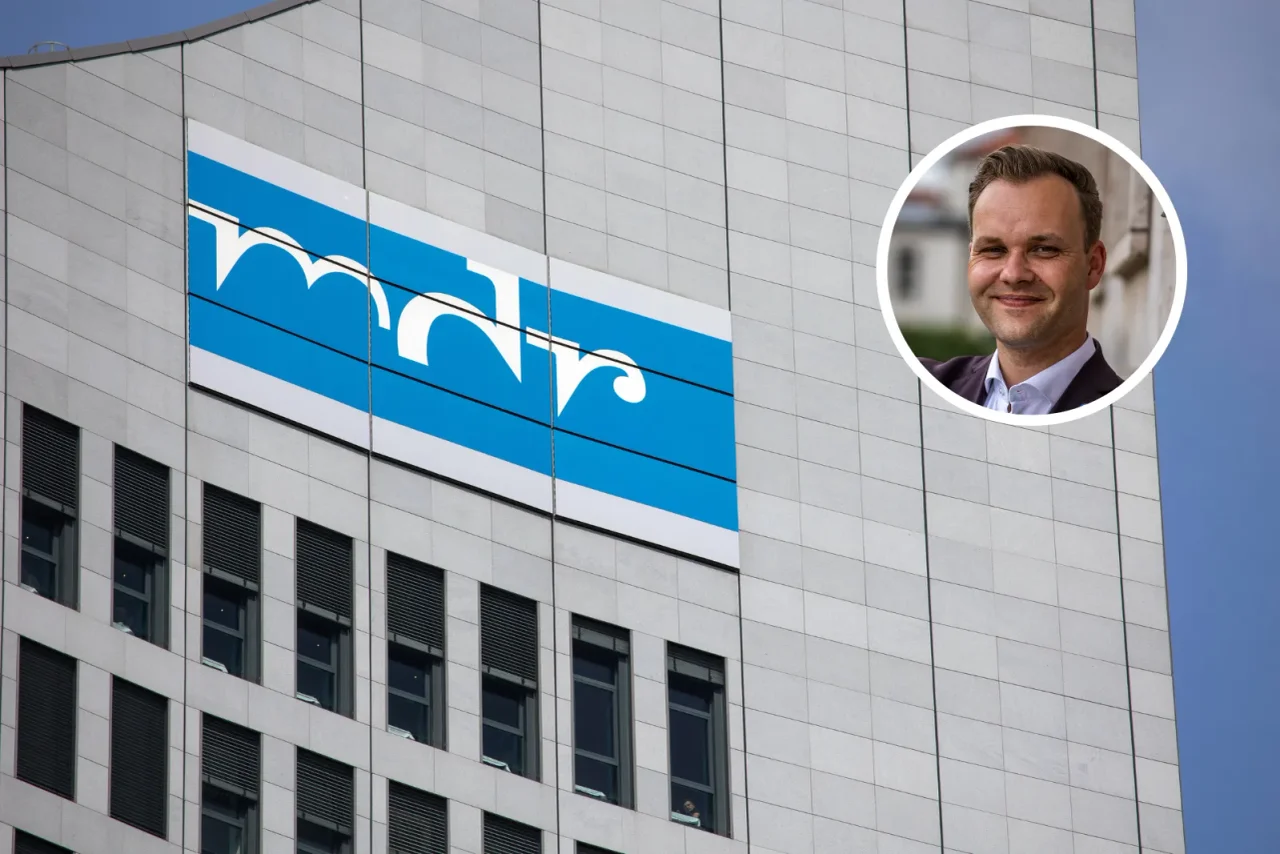 MDR-Logo am City Hochhaus in Leipzig