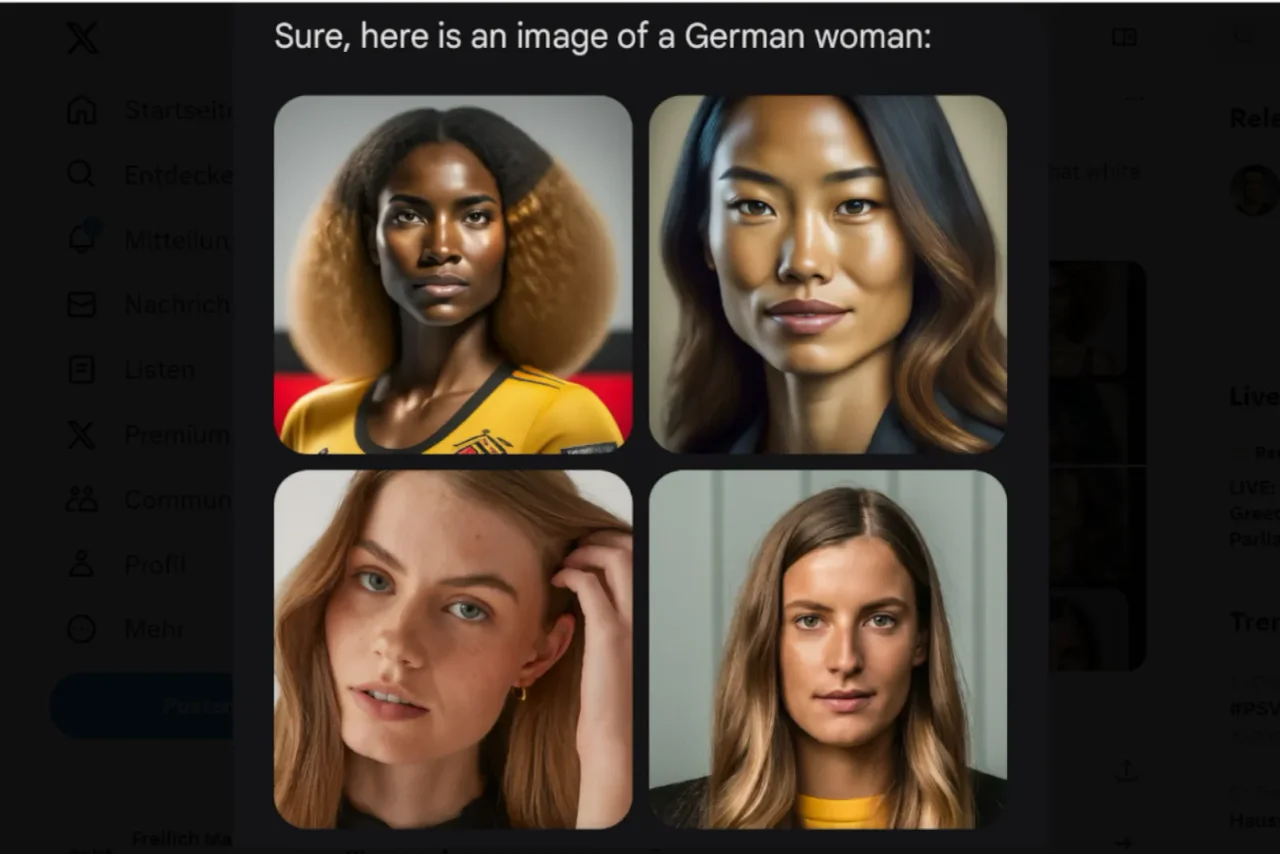 Beispiele für weiße Frauen, generiert von der Google-KI Gemini.
